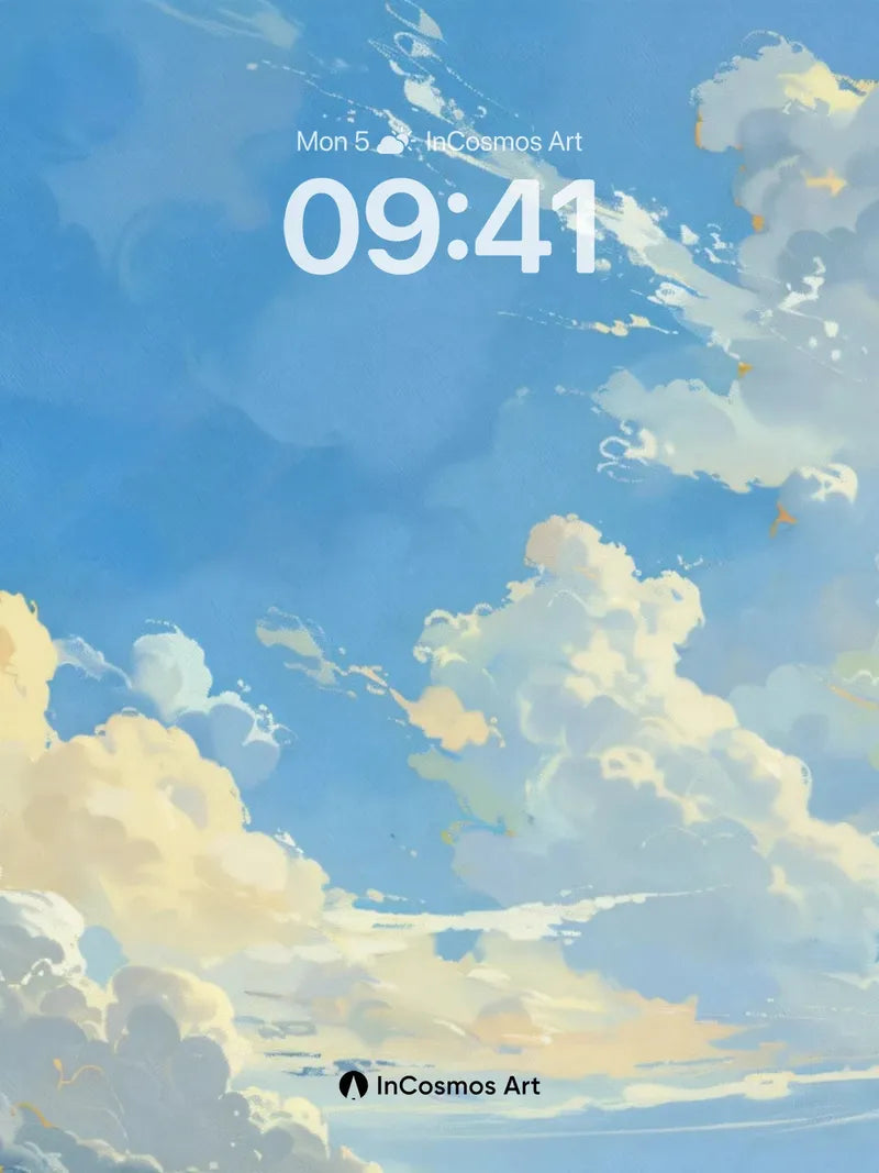 Serenity Sky Wallpaper with Sunlit Clouds