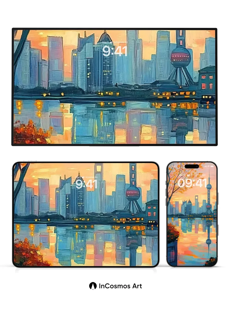 Crimson Skyline Wallpaper with Reflections of Light