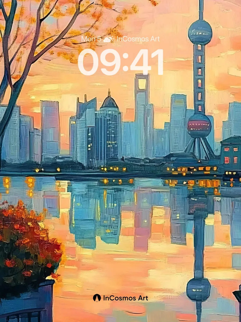 Crimson Skyline Wallpaper with Reflections of Light