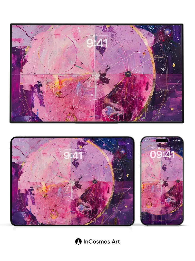 Cosmic Pulse Wallpaper with Floating Orbs