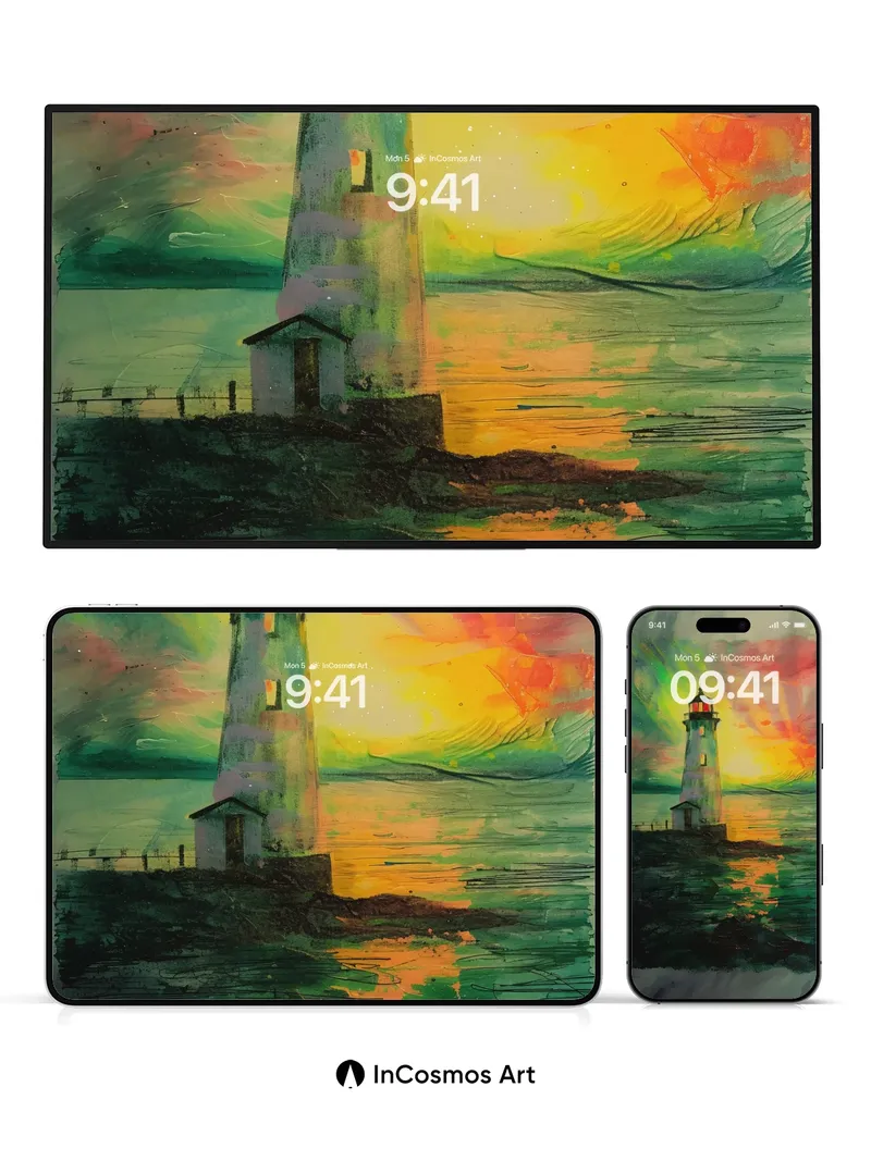 Aurora Lighthouse Wallpaper with Cosmic Reflections