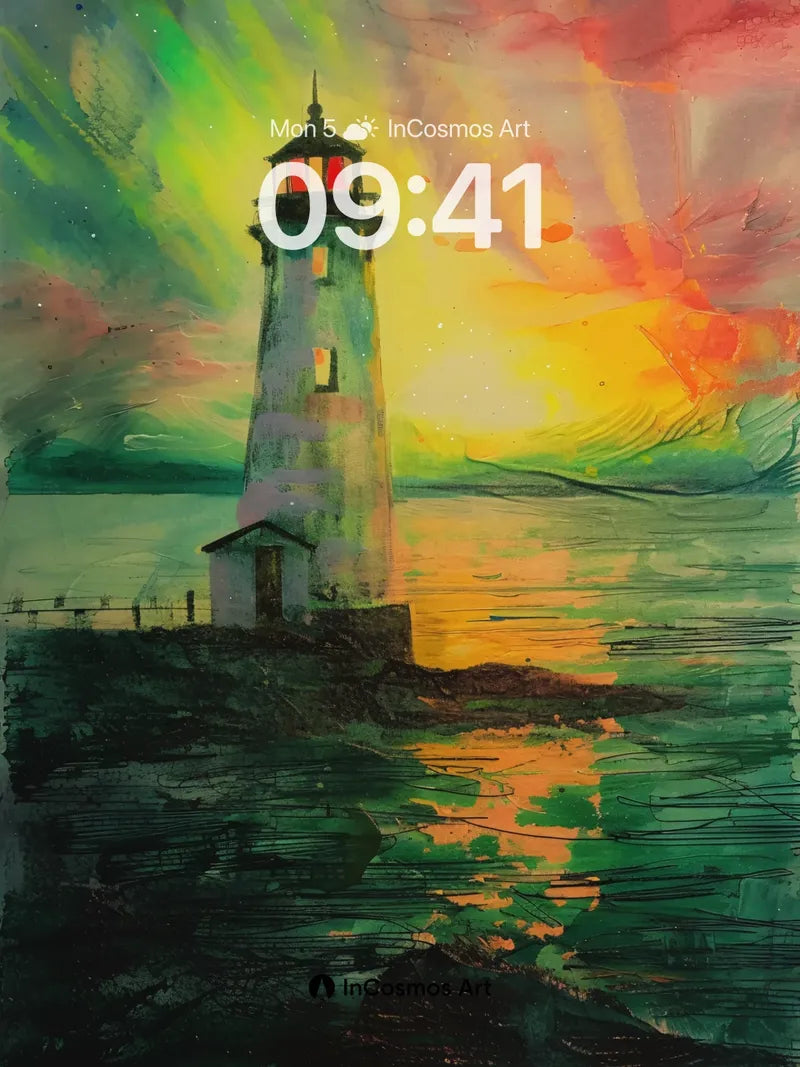 Aurora Lighthouse Wallpaper with Cosmic Reflections