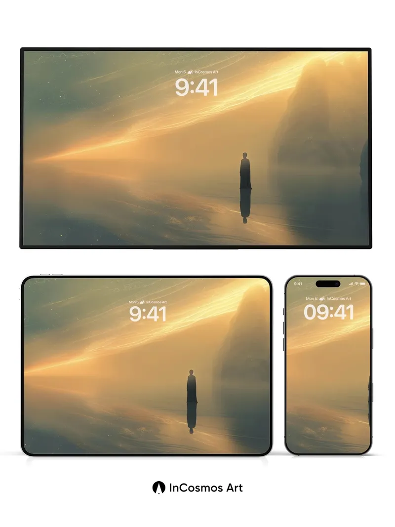 Serenity Horizon Wallpaper with Golden Mist