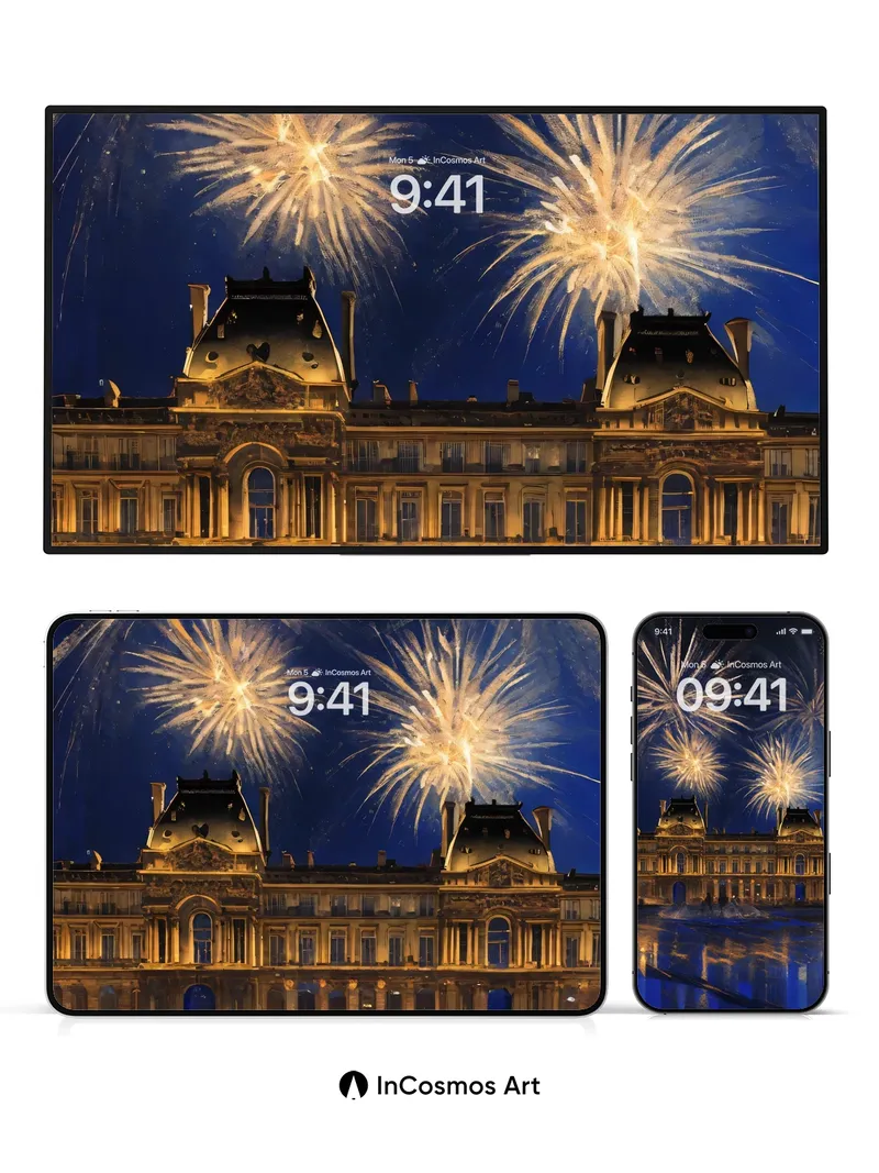 Golden Reverie Wallpaper with Firework Reflections