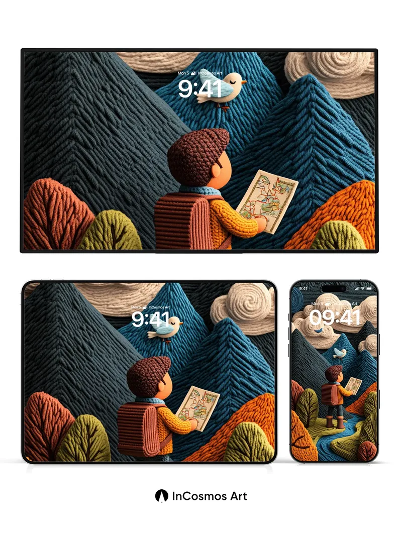 Knitted Wonder Wallpaper with Mountain Path