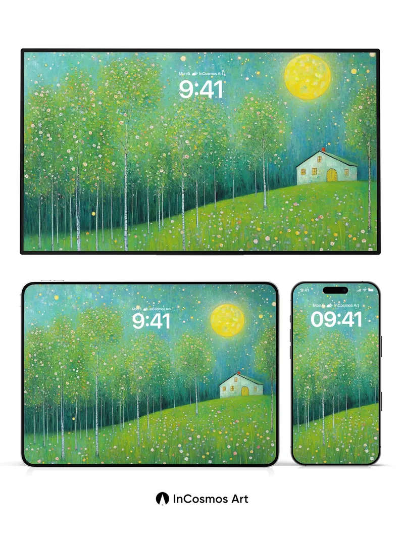 Luminous Grove Wallpaper with Moonlit Whispers