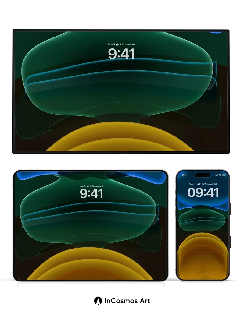 Liquid Neon Wallpaper with Floating Forms