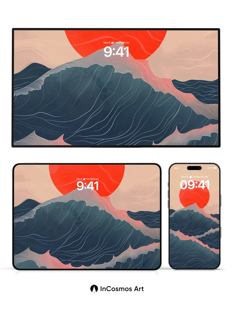 Crimson Horizon Wallpaper with Wave Veins