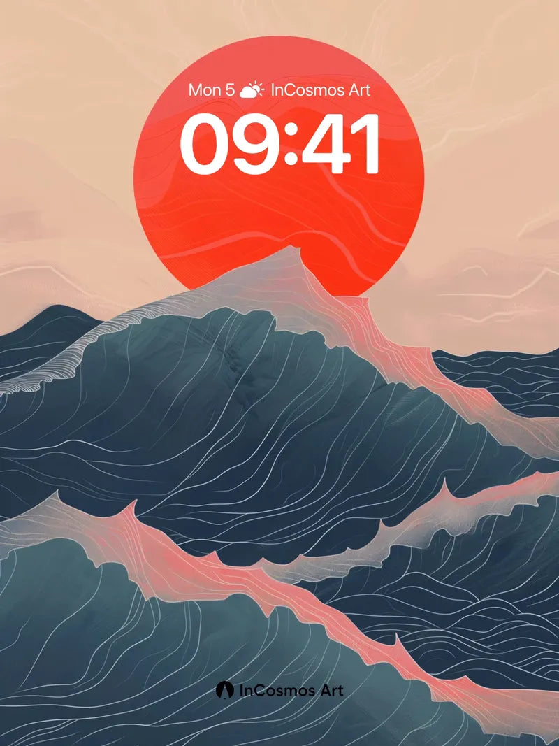 Crimson Horizon Wallpaper with Wave Veins