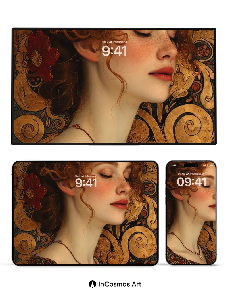 Copper Reverie Wallpaper with Art Nouveau Whirls