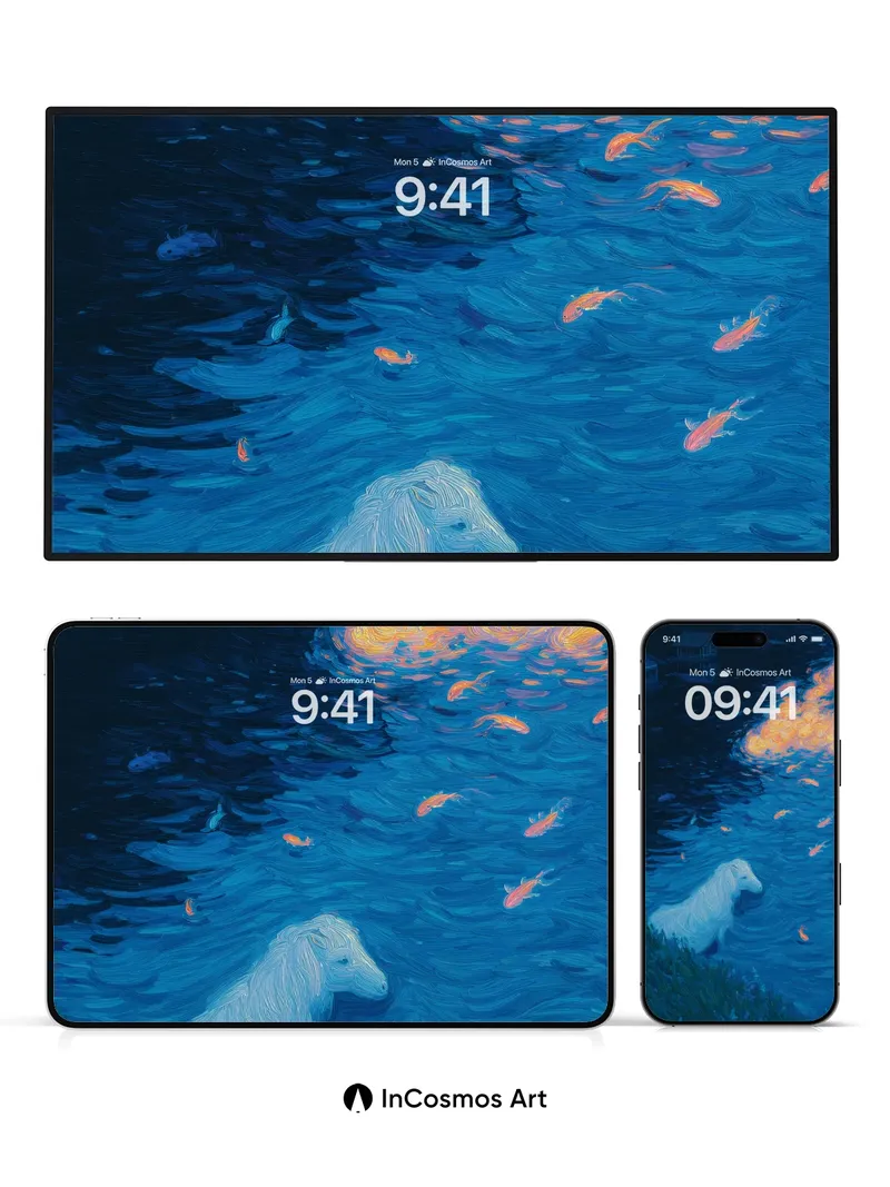 Luminous Depths Wallpaper with Floating Koi