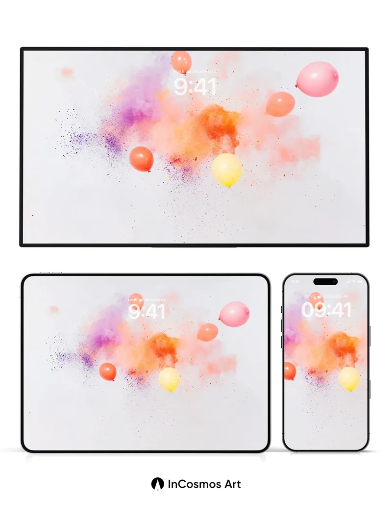 Floating Color Burst Wallpaper with Balloon Whispers