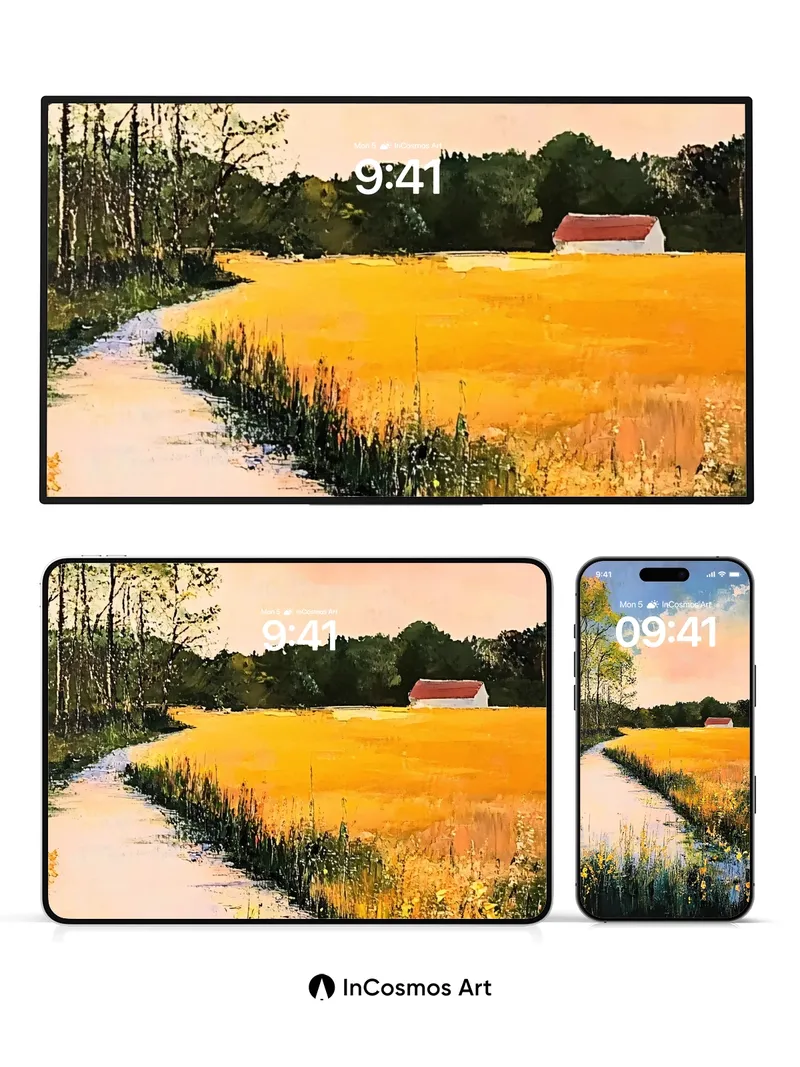 Golden Hour Pathway Wallpaper with Whispering Fields