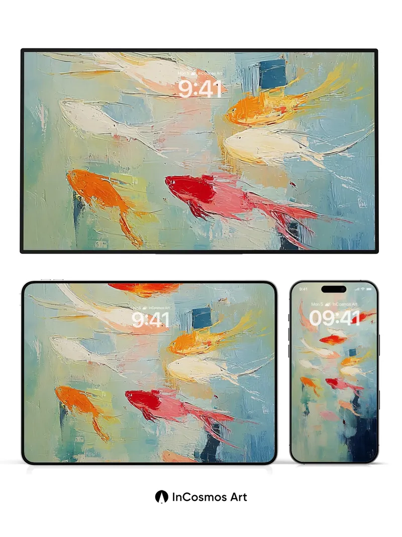 Serene Koi Flow Wallpaper with Ethereal Brushwork