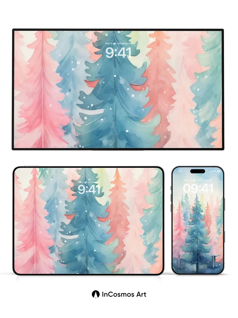 Serene Forest Wallpaper with Ethereal Snowfall