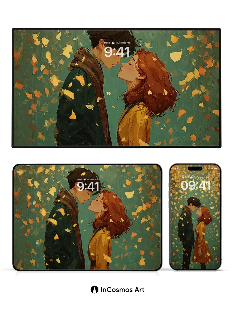 Autumn Whispers Wallpaper with Falling Leaves