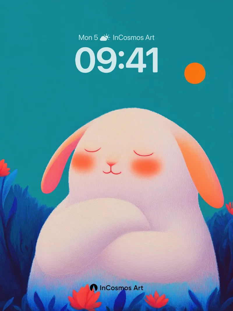 Serene Bunny Wallpaper with Floating Sun wallpaper for iPhone, iPad & Mac