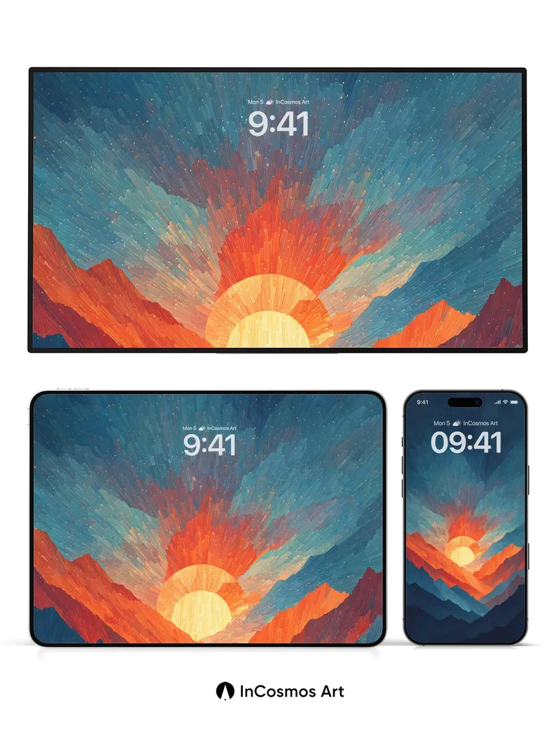 Rising Sun Wallpaper with Mountain Silhouettes