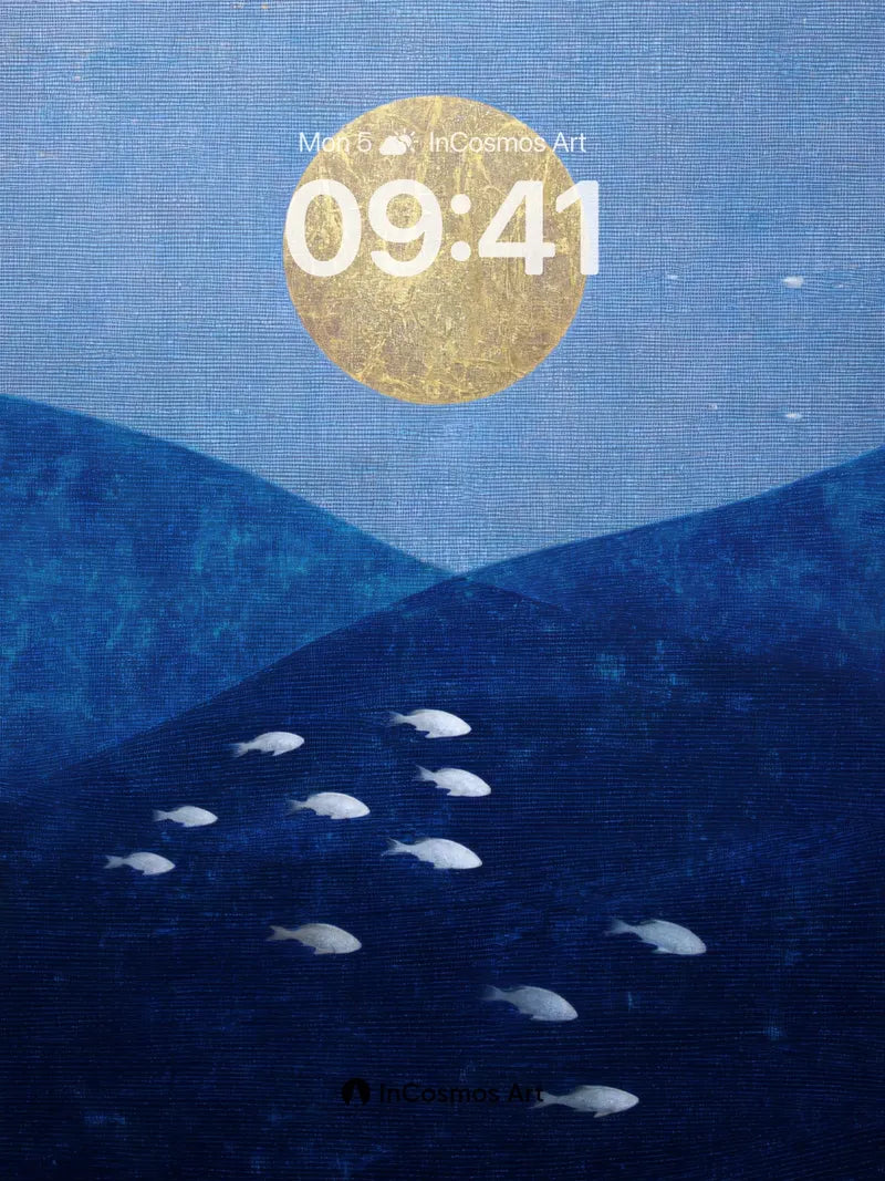 Moonlit Depths Wallpaper with Silver Fish wallpaper for iPhone, iPad & Mac