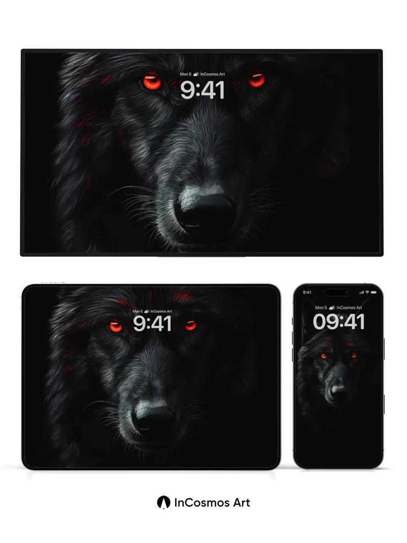 Obsidian Gaze Wallpaper with Crimson Eyes