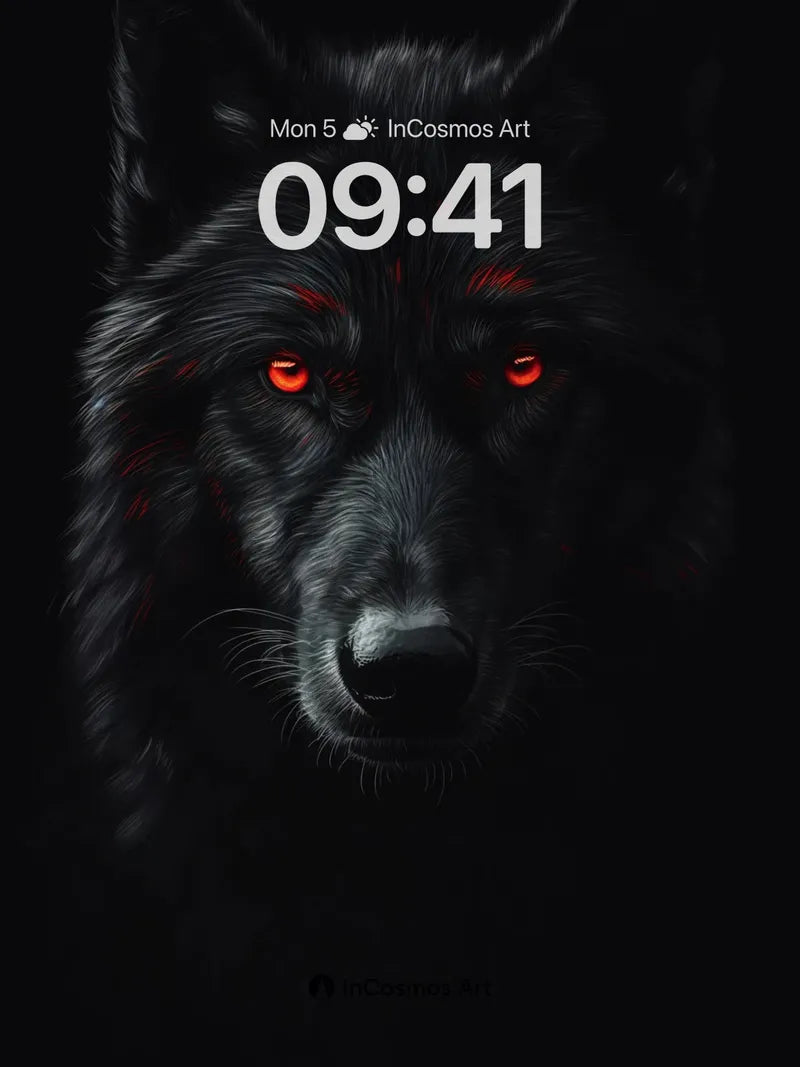 Obsidian Gaze Wallpaper with Crimson Eyes