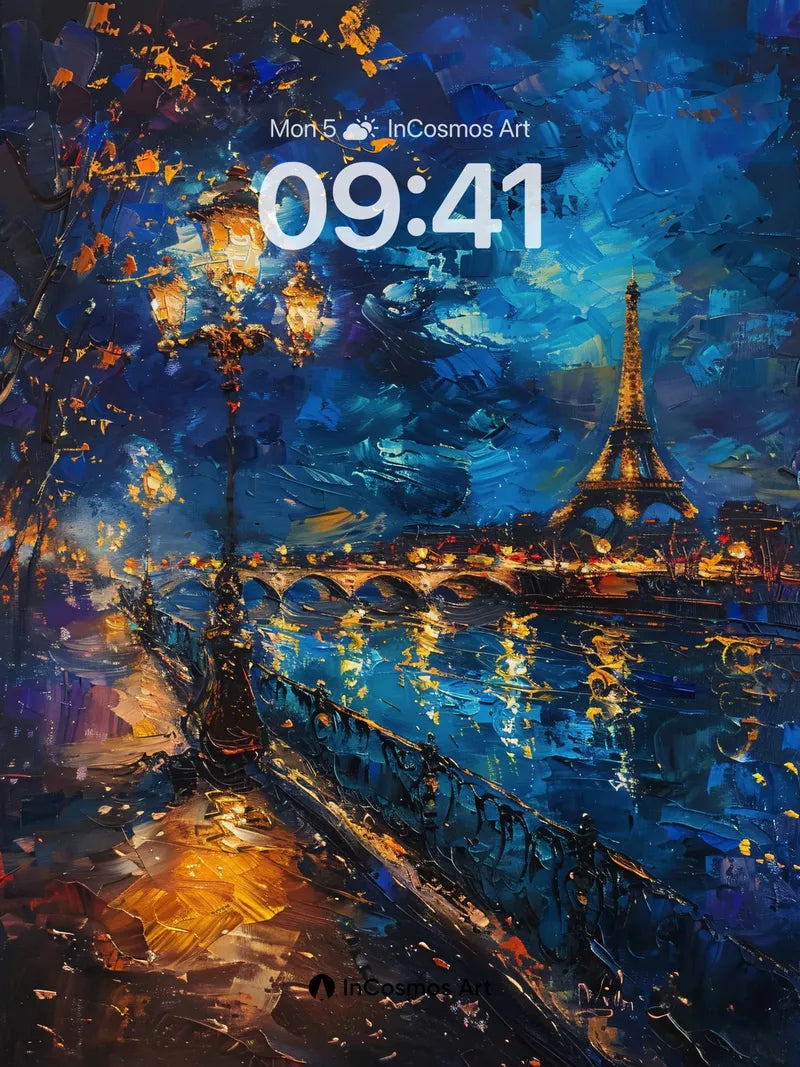 Nocturnal Paris Wallpaper with Golden Reflections