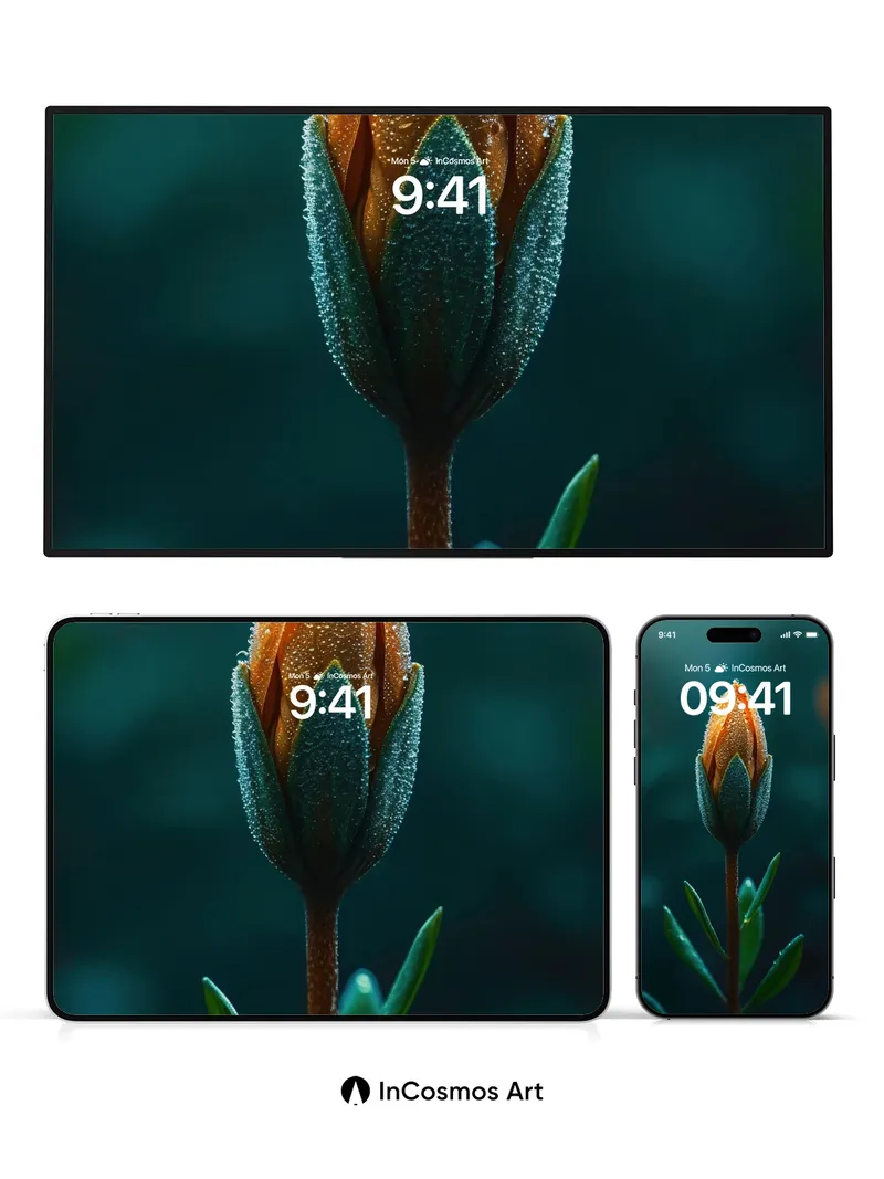 Emerald Hush Wallpaper with Dew-Kissed Petals