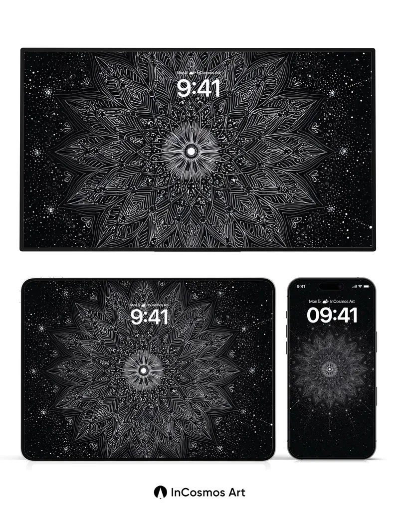 Cosmic Mandala Wallpaper with Starlight Veins