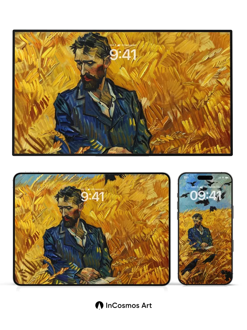 Whispering Wheat Wallpaper with Flying Crows