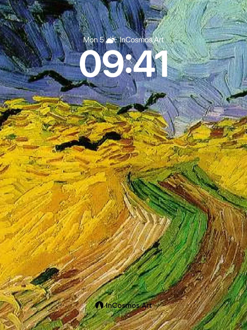 Storm-Whipped Wheatfield Wallpaper with Flying Crows