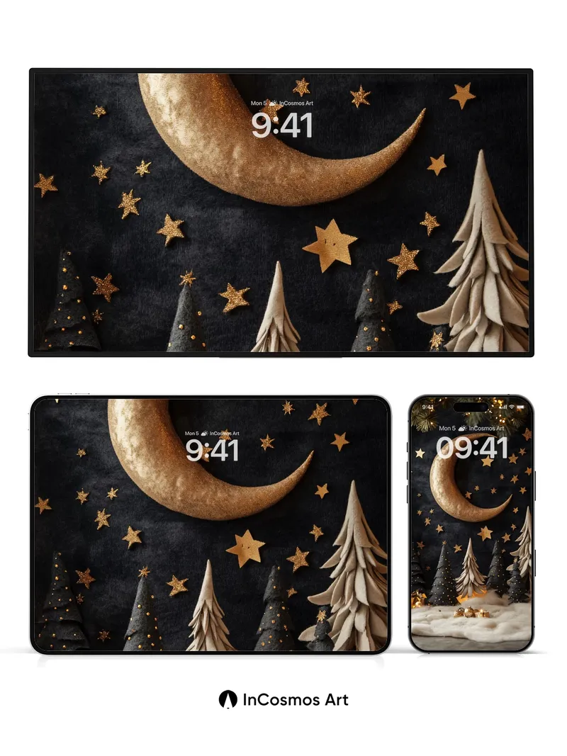 Midnight Forest Wallpaper with Golden Moonlight