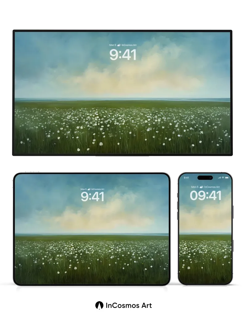 Serenity Field Wallpaper with Dandelion Whispers