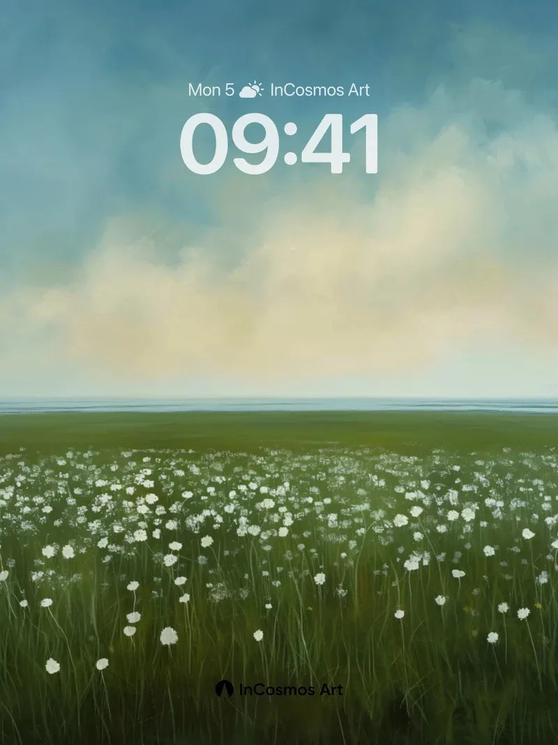 Serenity Field Wallpaper with Dandelion Whispers
