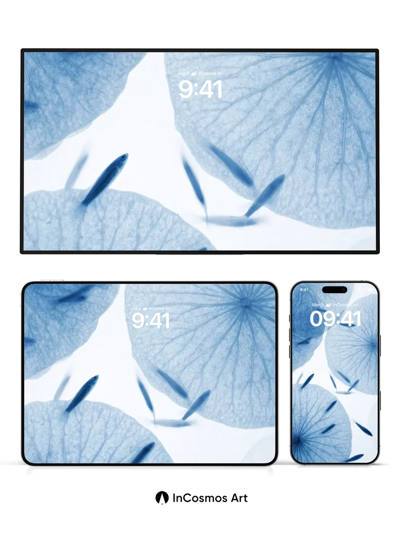 Serene Waterlily Wallpaper with Floating Fish