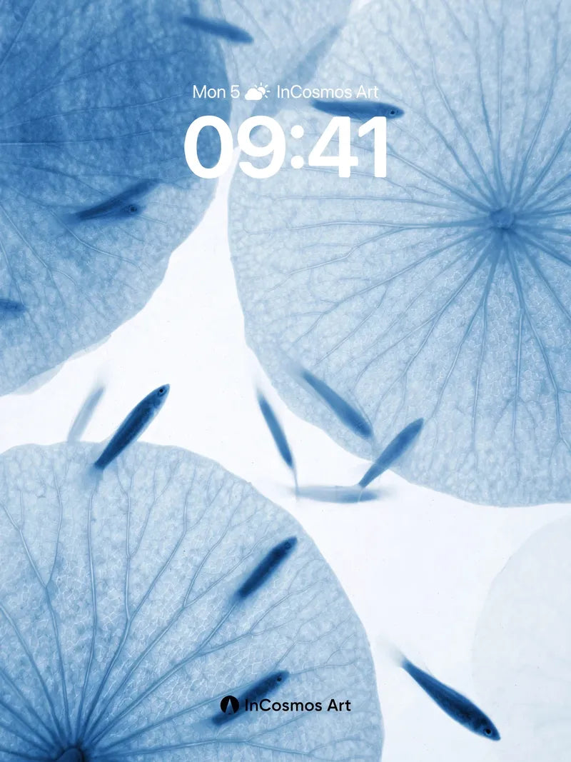 Serene Waterlily Wallpaper with Floating Fish