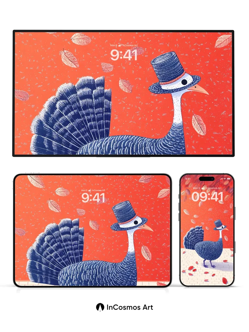 Autumn Whimsy Wallpaper with Top-Hatted Turkey