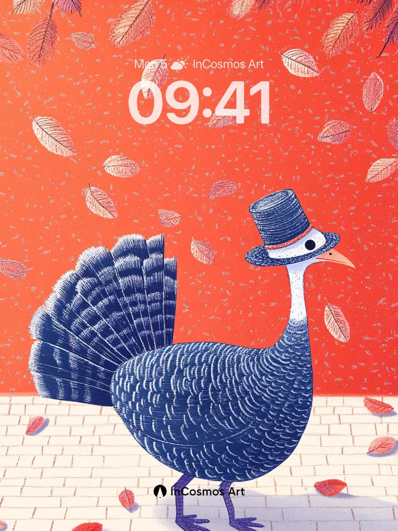 Autumn Whimsy Wallpaper with Top-Hatted Turkey