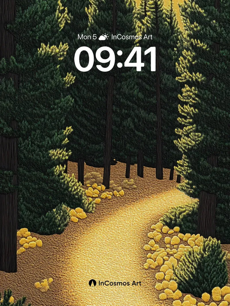 Golden Path Wallpaper with Whispering Pines