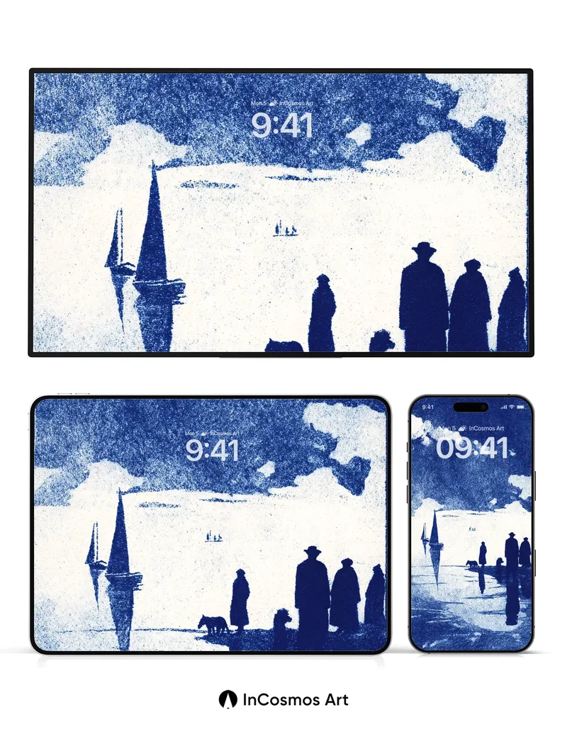 Nocturnal Blue Silence Wallpaper with Sailboat Echoes