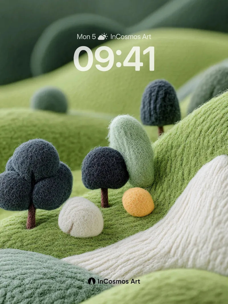 Knitted Valley Wallpaper with Woolen Trees