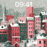 Snowfall Whispers Wallpaper with Crimson Rooftops wallpaper for iPhone, iPad & Mac