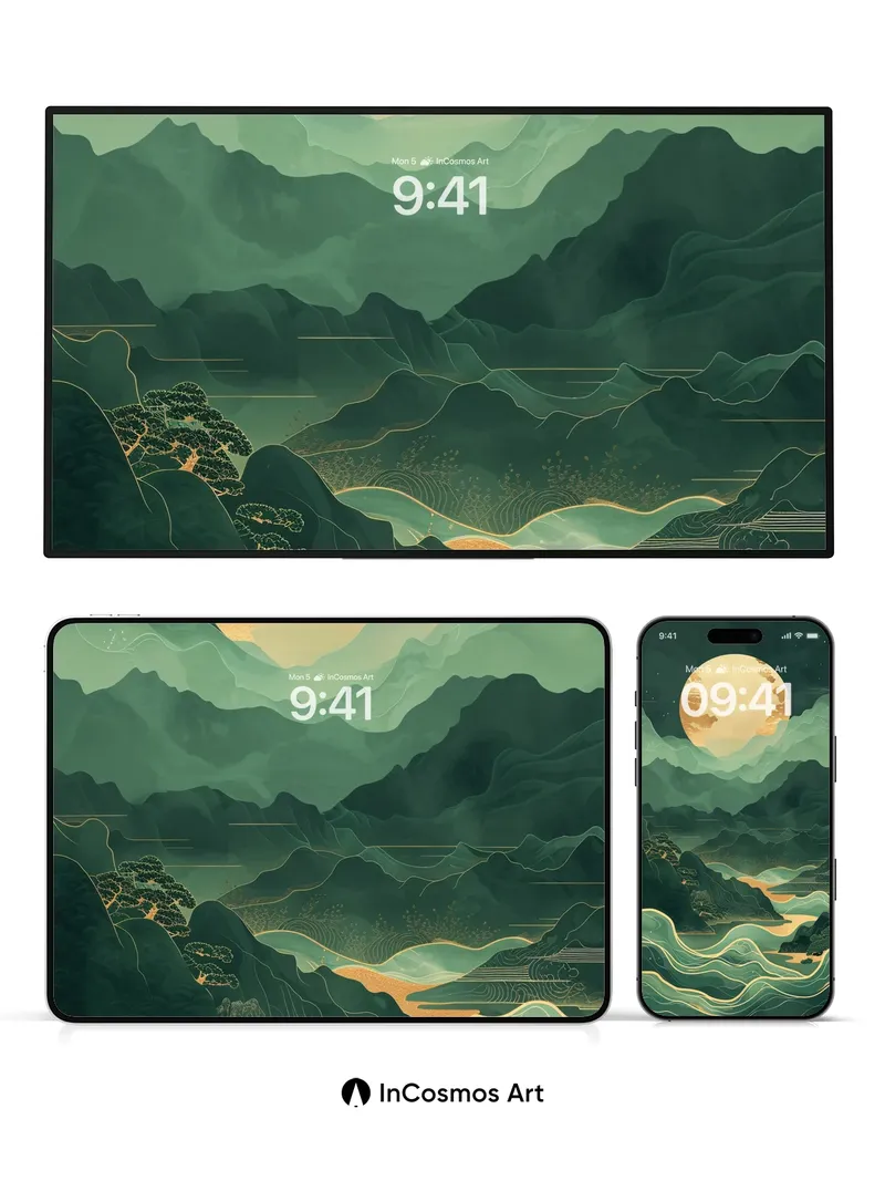 Moonlit Mountain Wallpaper with Golden Veins