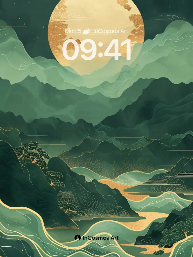 Moonlit Mountain Wallpaper with Golden Veins