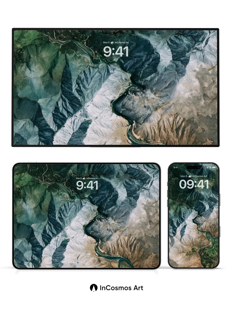 Silent River Wallpaper with Frozen Peaks