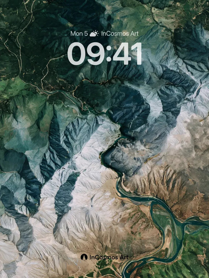 Silent River Wallpaper with Frozen Peaks