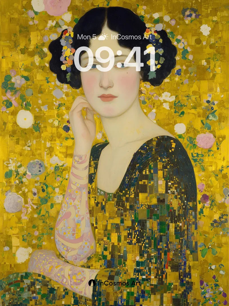 Golden Garden Wallpaper with Floral Mosaic wallpaper for iPhone, iPad & Mac