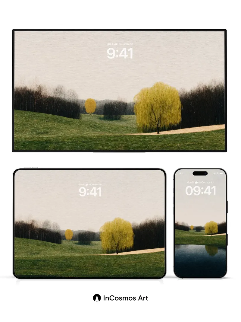 Serenity in Gold Wallpaper with Reflective Stillness