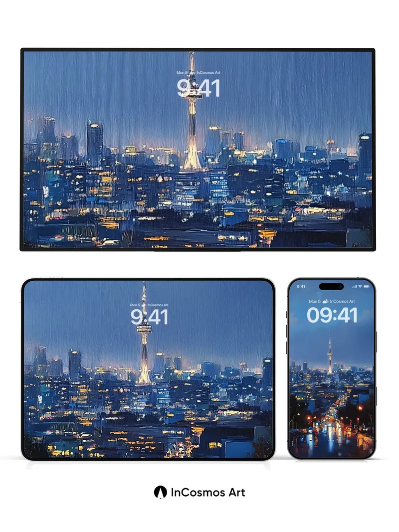 Rainlit Cityscape Wallpaper with Neon Reflections