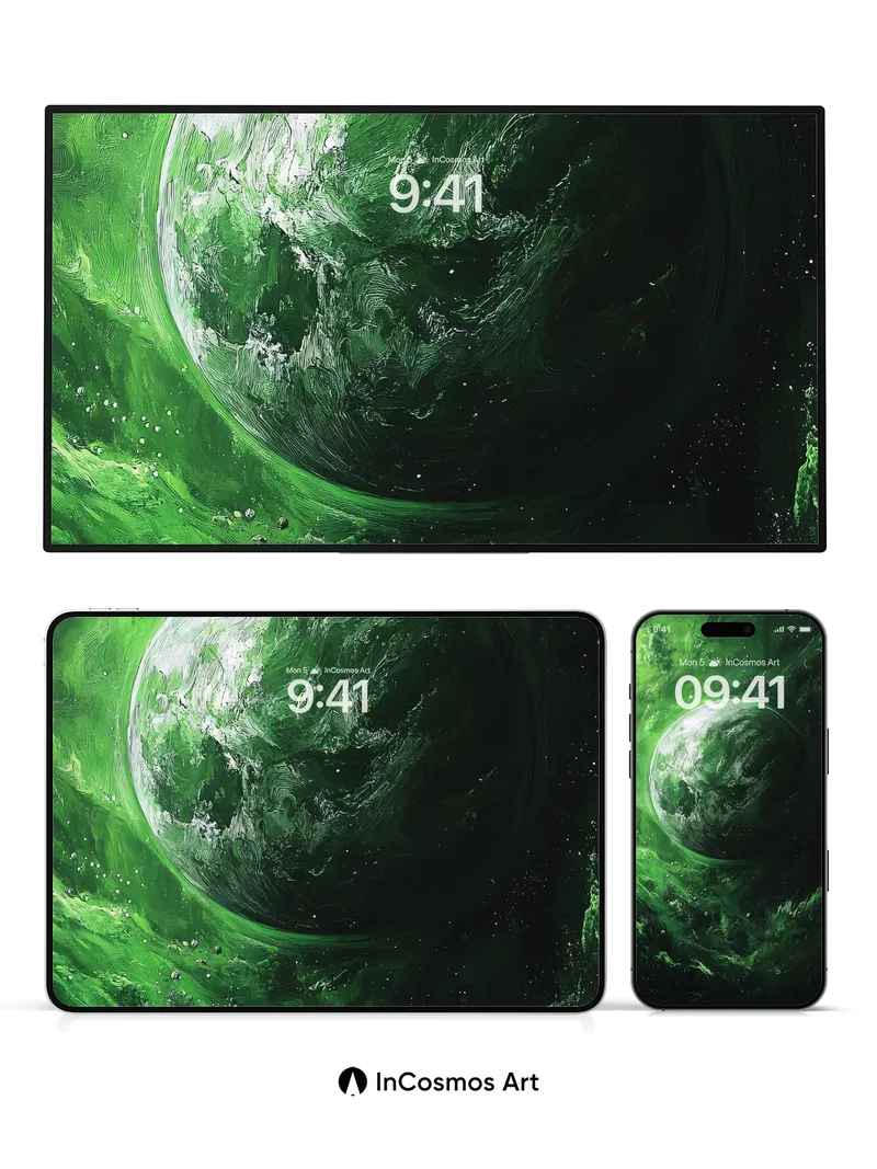 Emerald Void Wallpaper with Celestial Whispers