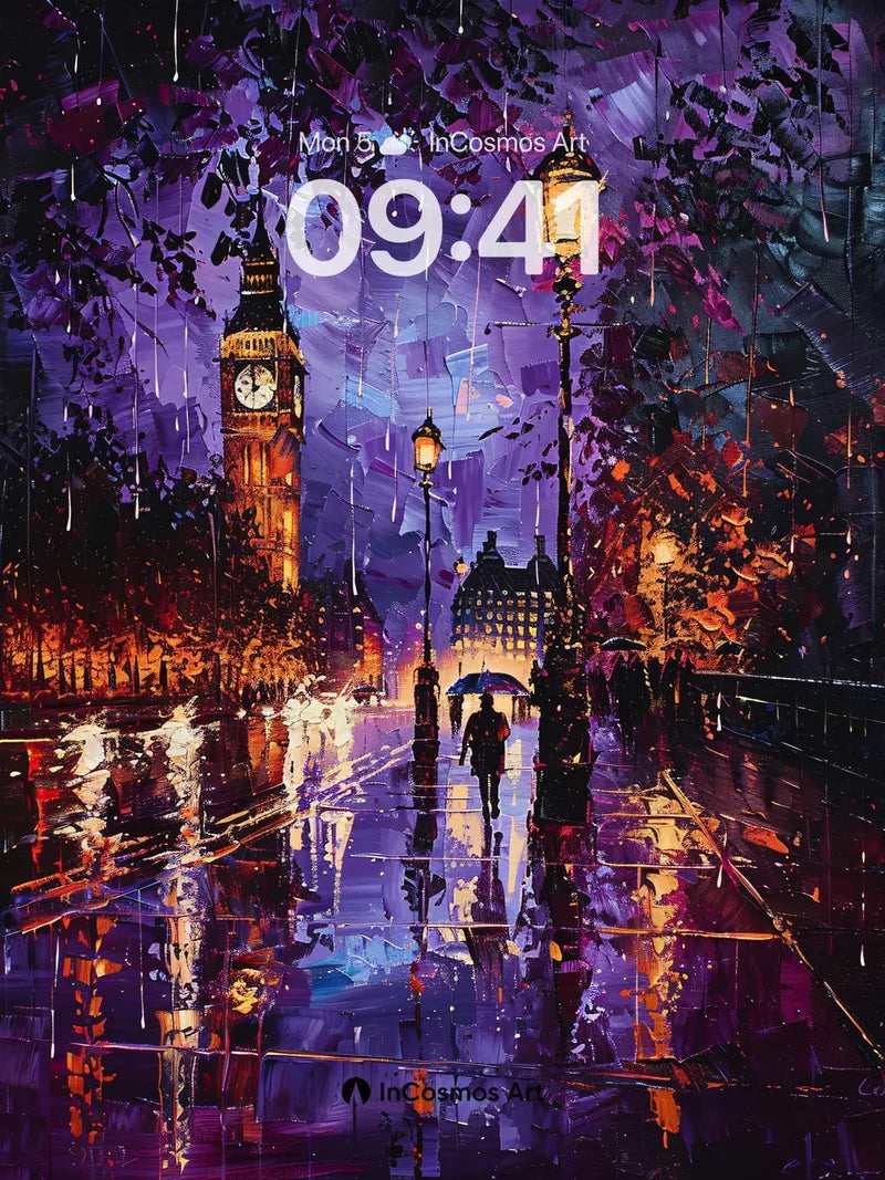 Luminescent Rainfall Wallpaper with Clocktower Echo